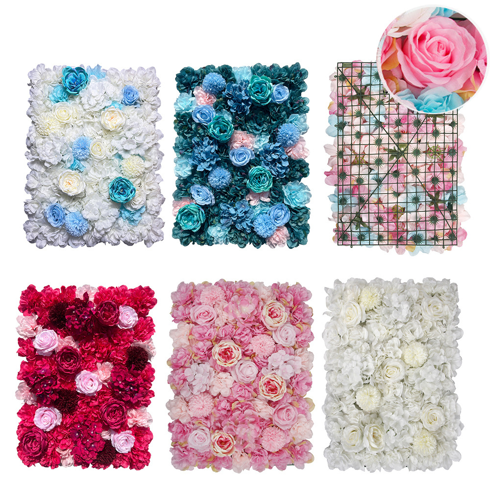 DD2002  Valentine's day Flower Faux Silk Pink Floral Mat Home Wedding Decoration Background Artificial Rose Flower Wall Panel