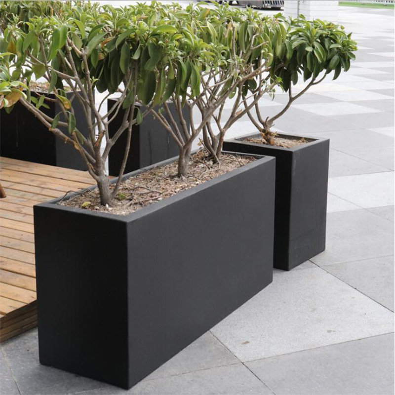 LT357 Black Big Garden Flower Pots Stainless Steel Planter Outdoor Metal Planting Box External Metal Planting Box