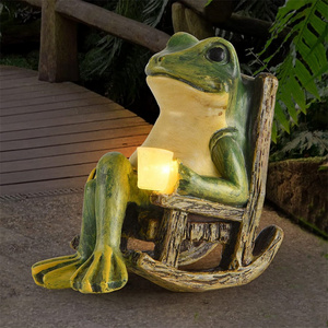 DD2614  Outdoor Fairy Figurine Decoration Patio Solar Lamp Frog Decor LED Light Miniature Frog Garden Statue Easter Decorations