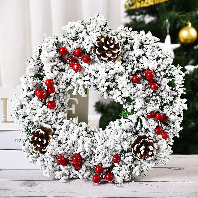 DD2101  Holiday Pine Cones Berry Clusters Ornaments Branches for Front Door Snowflake Xmas Garland Decorations Christmas Wreath