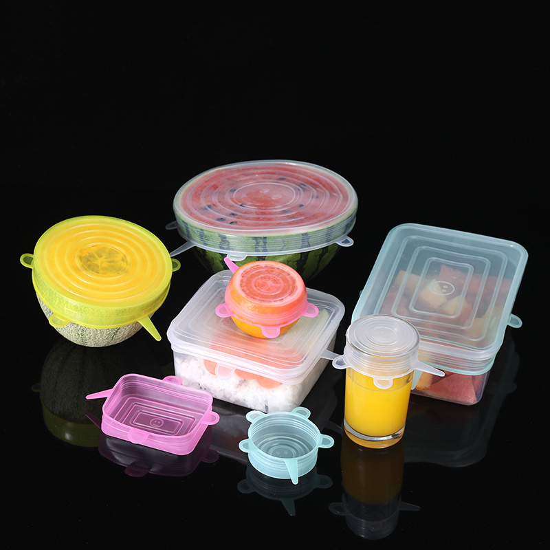 S1242 Kitchen Tools 6PCS/SET Reusable Fresh Keeping Cap Wrap Universal Seal Lid Cover Stopper Silicone Stretch Suction Pot Lids