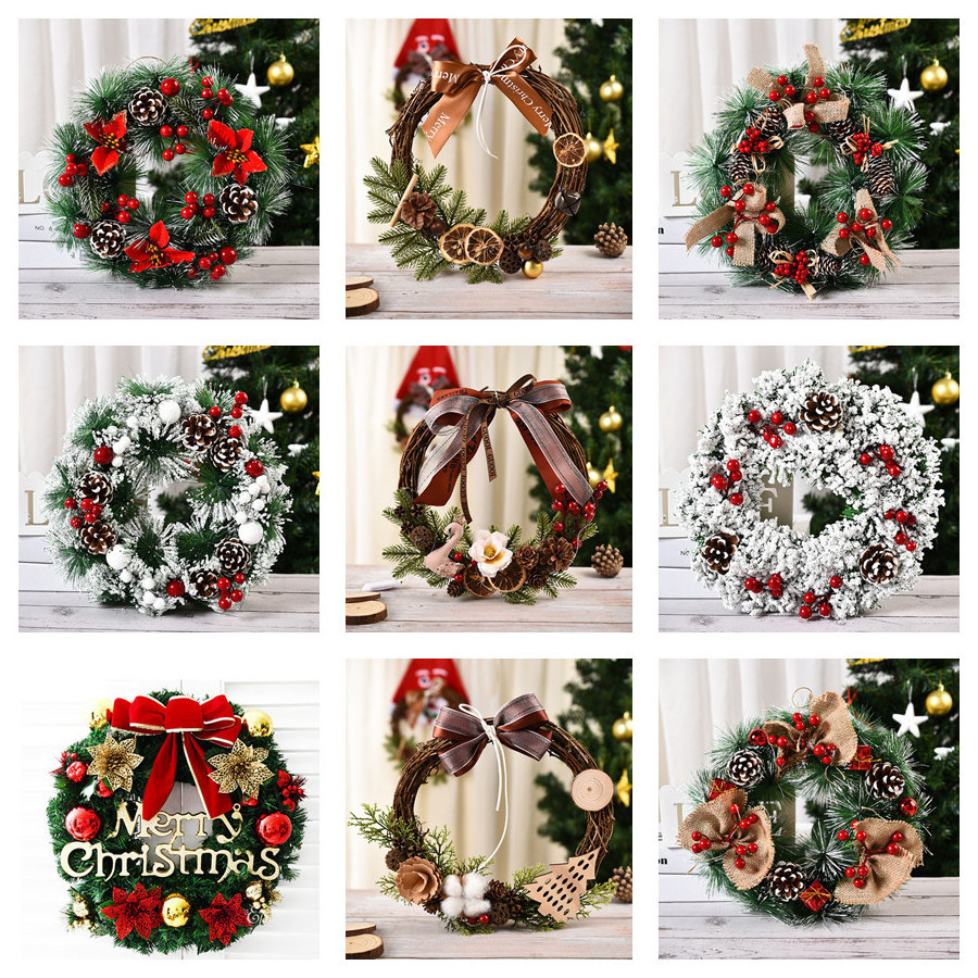 DD2101  Holiday Pine Cones Berry Clusters Ornaments Branches for Front Door Snowflake Xmas Garland Decorations Christmas Wreath