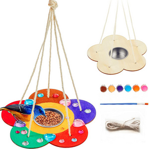 QL435 Creative Children's DIY Graffiti Toys Bird Food Organizer Waterproof Hanging Wooden Outdoor Bird Feeder