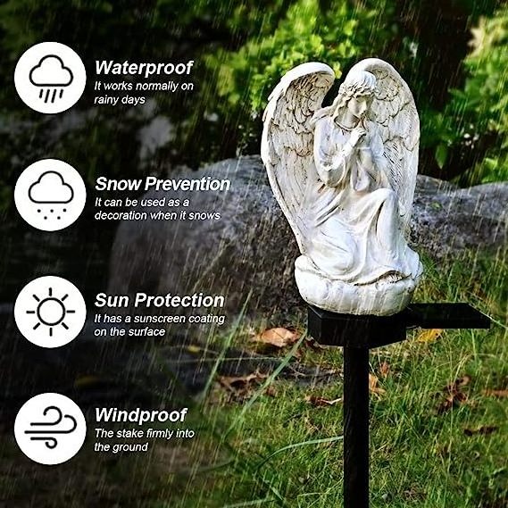 DD1999  Outdoor Waterproof Eternal Lawn Lamp Figurines Stake Cemetery Decorations Yard Light Garden Solar LED Angel Lights