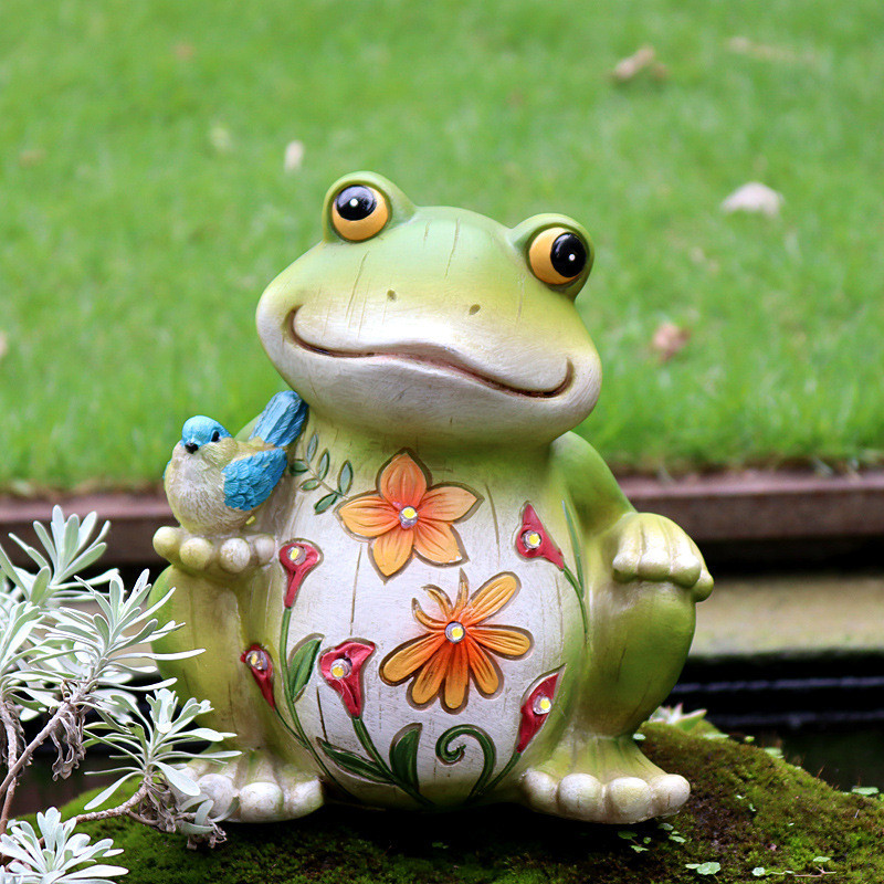 DD2616  Patio Yard Lawn Ornament Frog Light Statues Decorations Solar Resin Outdoor Frog Sculptures