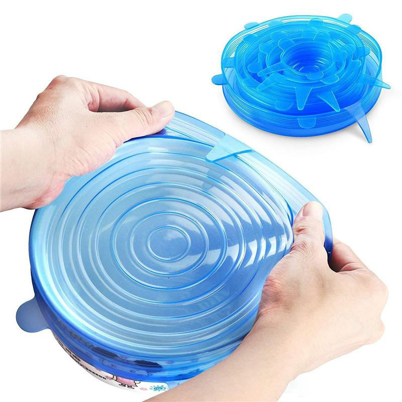 S1242 Kitchen Tools 6PCS/SET Reusable Fresh Keeping Cap Wrap Universal Seal Lid Cover Stopper Silicone Stretch Suction Pot Lids