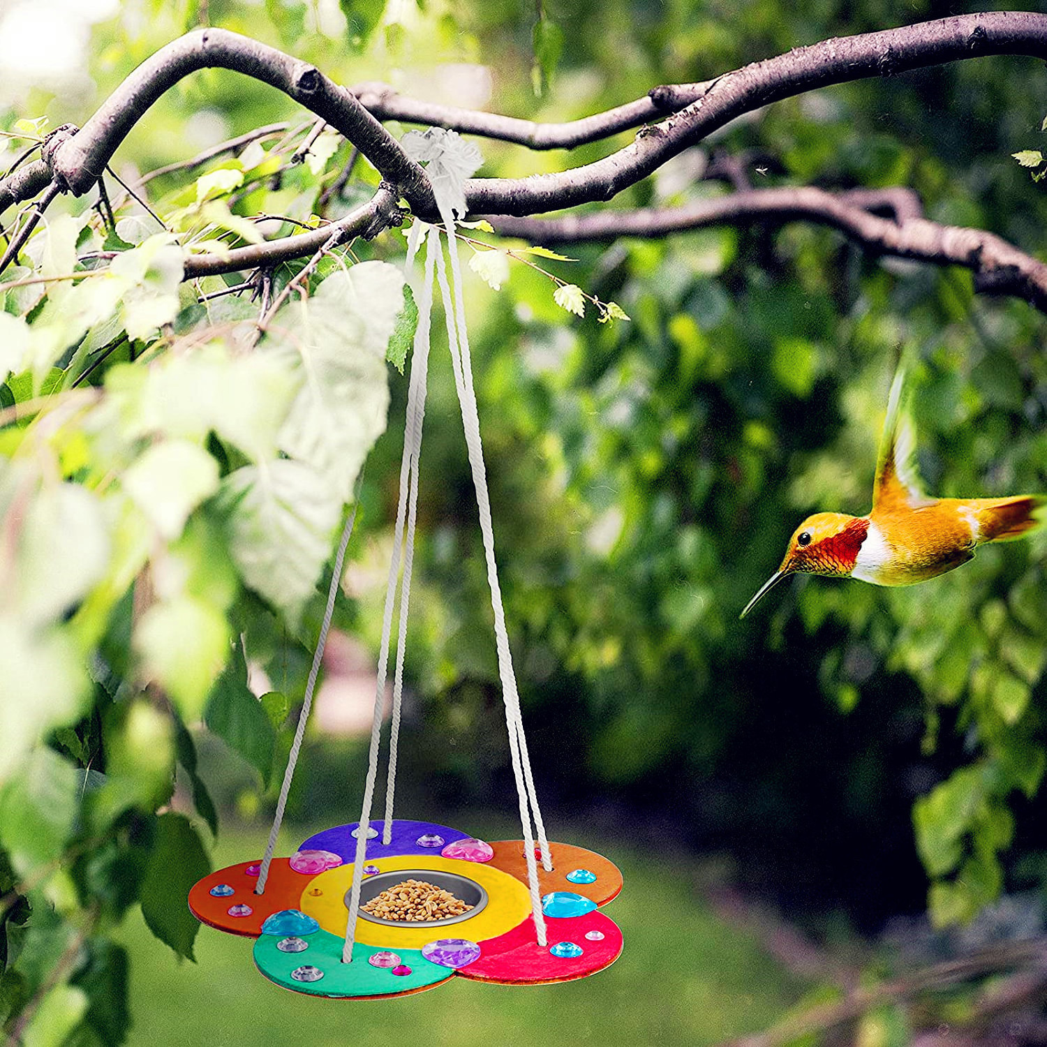 QL435 Creative Children's DIY Graffiti Toys Bird Food Organizer Waterproof Hanging Wooden Outdoor Bird Feeder