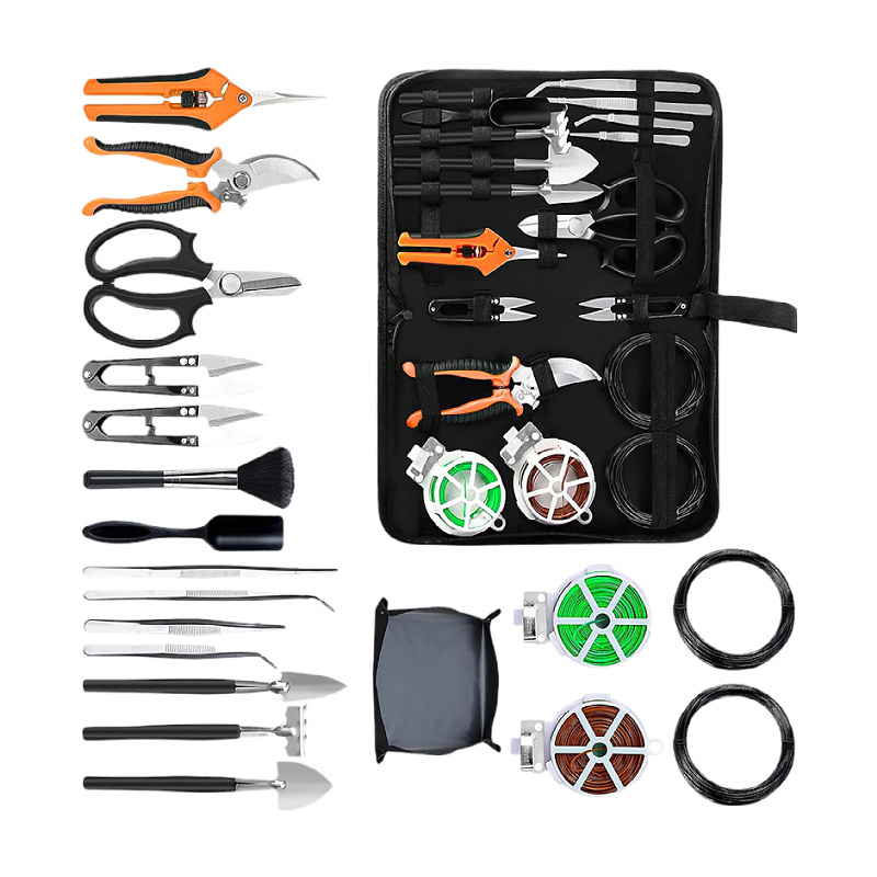 DD2328 Gardening 20 pcs Bonsai Tree Tools Kit Gifts for Women Trimming Tools Set Bag Storage Pruning Shears Scissors Potting Set