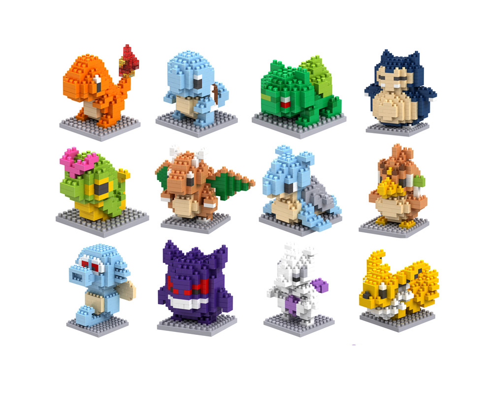 Mini Building Blocks Kit Brick Cartoon Character Animals Model Educational Games Toys Pokemoned Block for Children