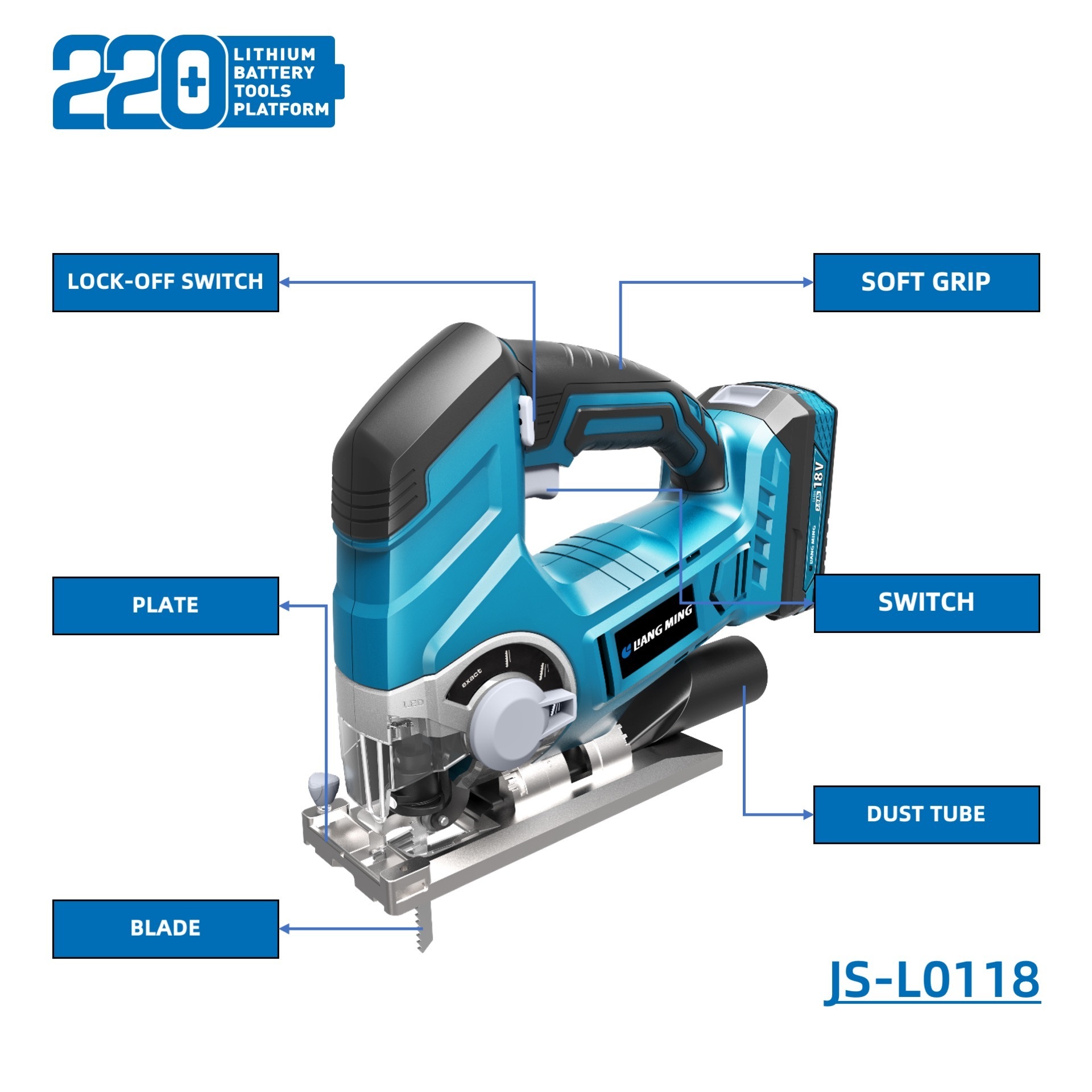 18V Lithium Battery Cordless Electric OEM Jig Saw for Wood Metal Cutting with LED Work-light JS-L0118