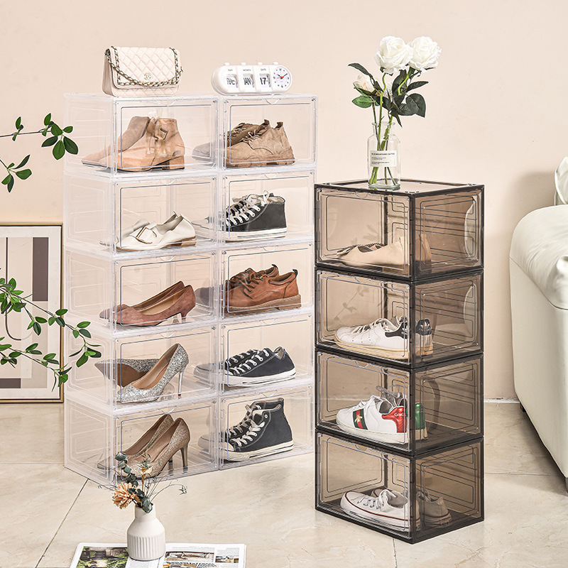 foldable shoe box with Magnetic Door sneaker Plastic Stackable Shoe Storage Box transparent folding men shoe box