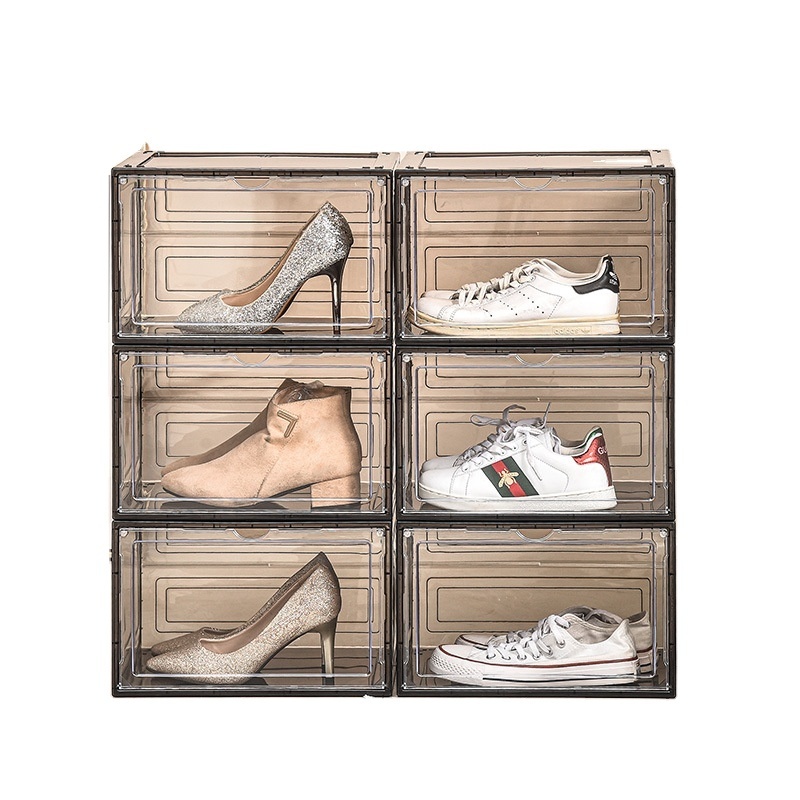 foldable shoe box with Magnetic Door sneaker Plastic Stackable Shoe Storage Box transparent folding men shoe box