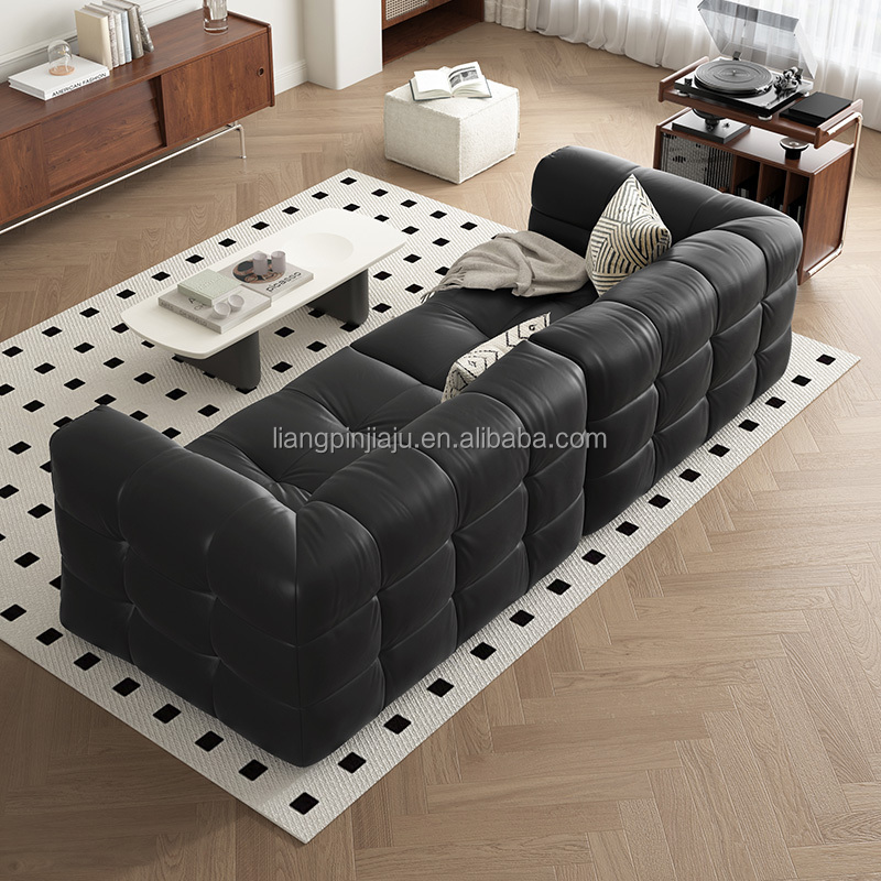 marshmallow  genuine leather sofa italian modular 3 seater  sofa black sofa for living room