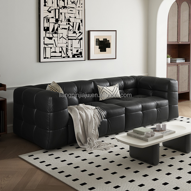 marshmallow  genuine leather sofa italian modular 3 seater  sofa black sofa for living room