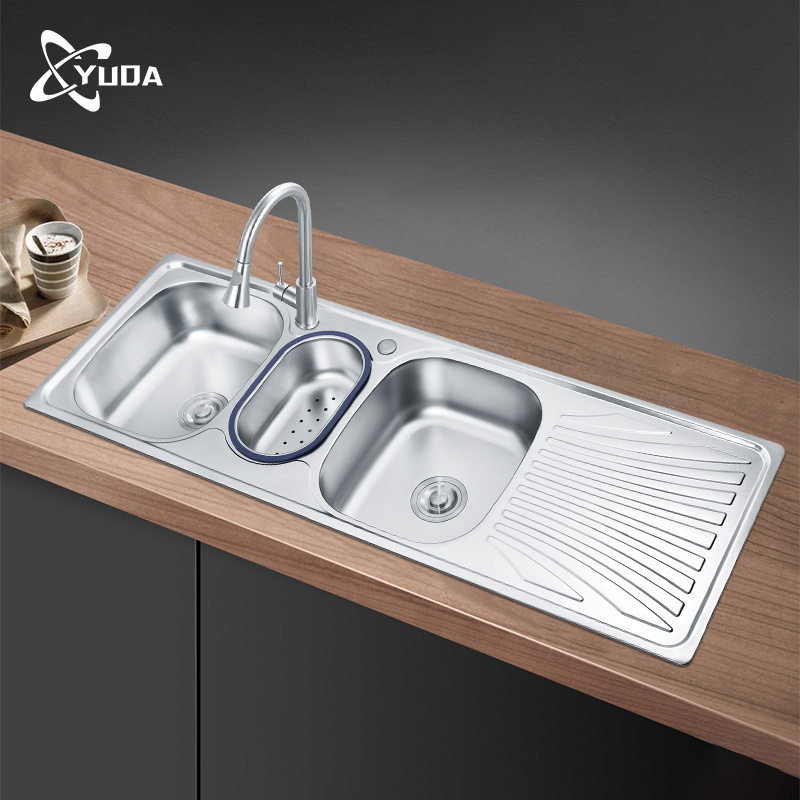 Kitchen Sink SUS 304 Stainless Steel Double Bowl Multifunction Modern Pressing Sink