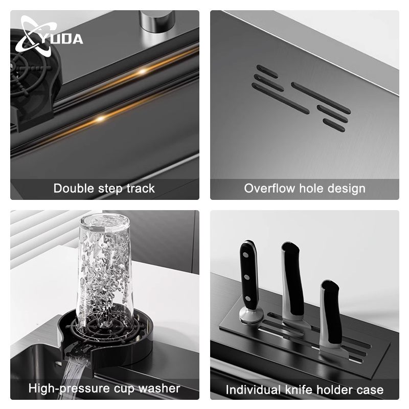 metal kitchen sink glass rinser smart multifunction black modern kitchen sink stainless steel waterfall kitchen sink