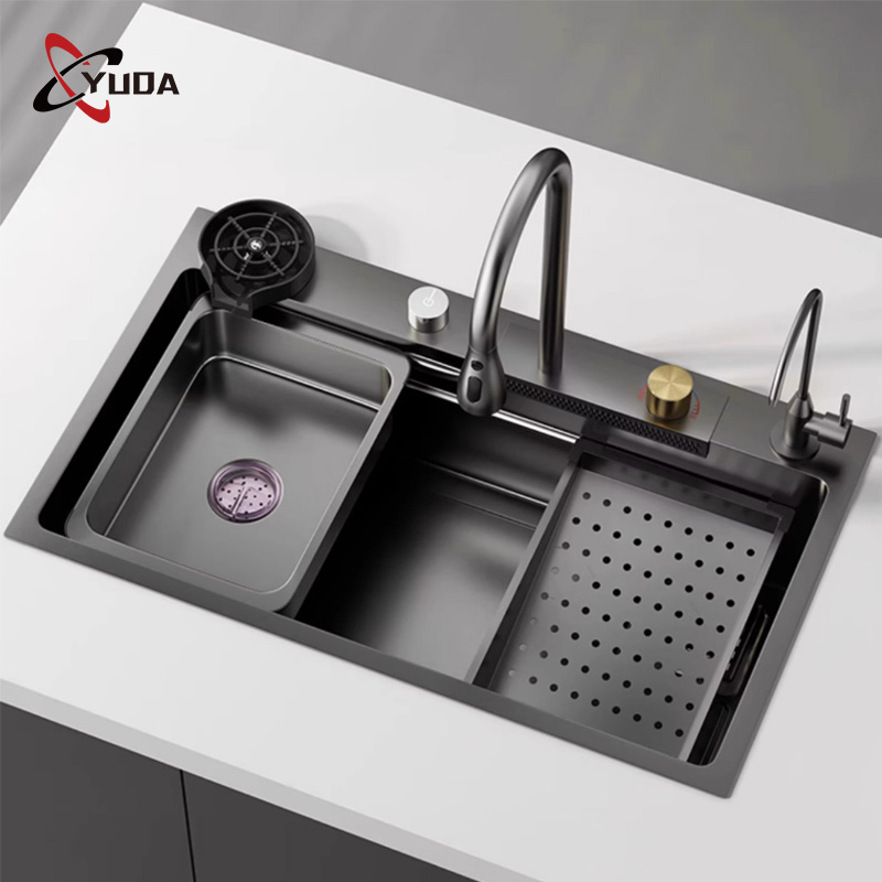 metal kitchen sink glass rinser smart multifunction black modern kitchen sink stainless steel waterfall kitchen sink