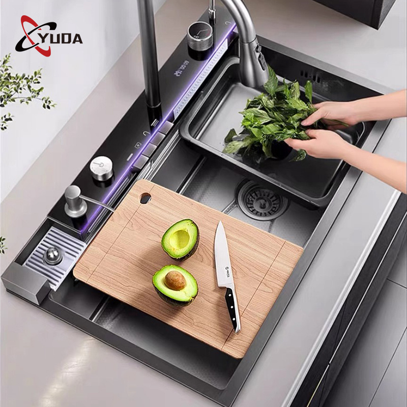 Modern Fashion Sus304 Glass Rinser Kitchen Sinks Handmade Smart Waterfall Multifunction Kitchen Sink