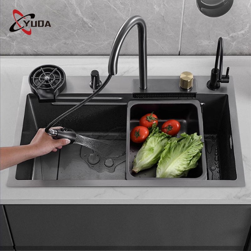 Hot Selling Modern Fashion Sus304 Waterfall Multifunction Kitchen Sink  Luxury High Tech Kitchen Sink