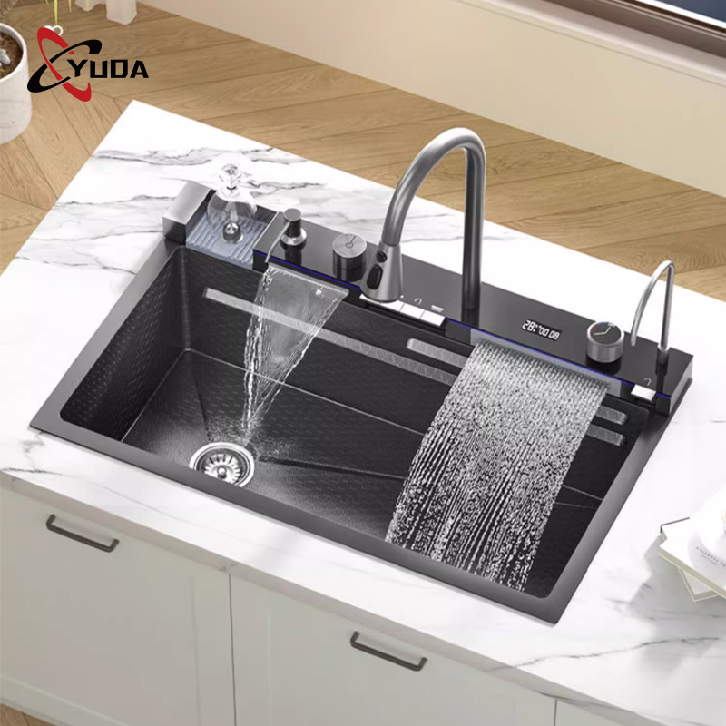 Hot Selling Modern Fashion Sus304 Waterfall Multifunction Kitchen Sink  Luxury High Tech Kitchen Sink