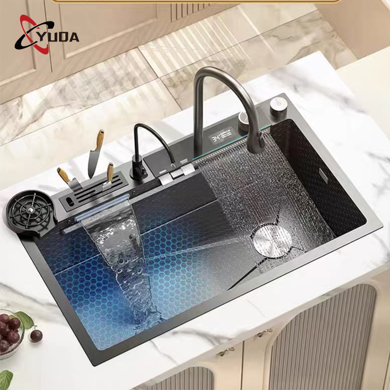 Modern Fashion Sus304 Glass Rinser Kitchen Sinks Handmade Smart Waterfall Multifunction Kitchen Sink