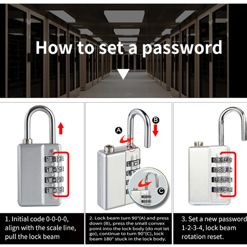 Travel Safety Code Locks Combination Padlock 4 Digit Password Lock with Master Key