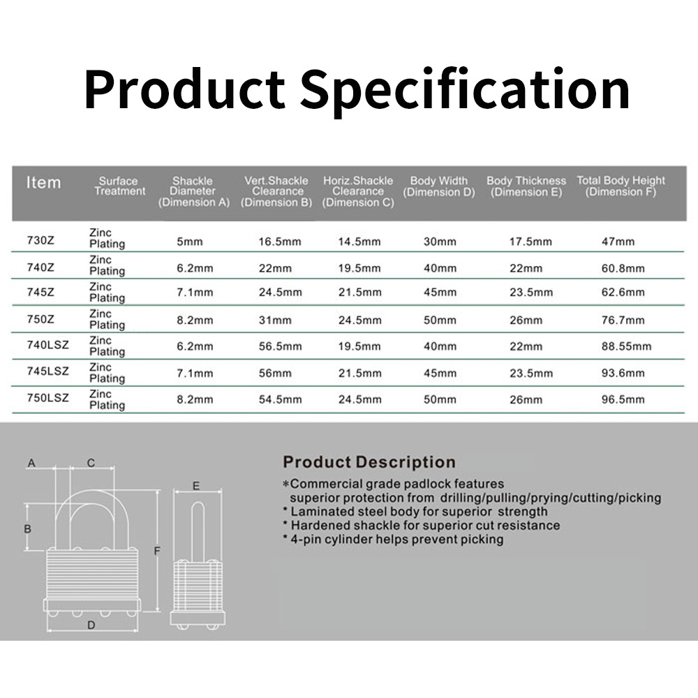 Factory Wholesale Cold Sheet Pad Lock Small Heavy Duty Padlock Long Hardened Shackle Lockers Locks