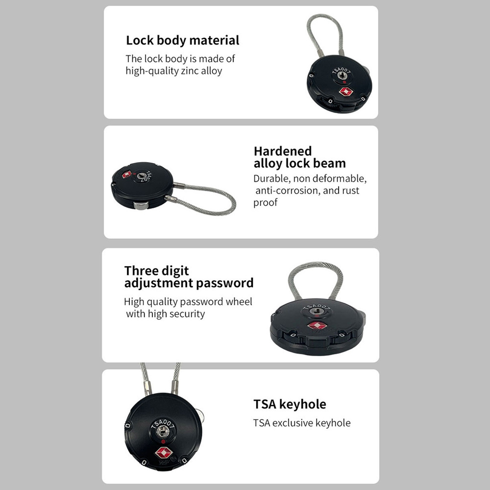 TSA Approved Letter Combo Lock Padlocks Luggage Lock TSA Suitcase Lock Round Combination Cable Padlock