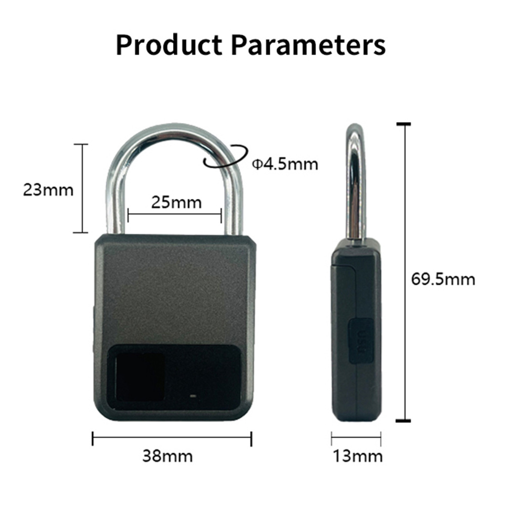 Grey Black Metal Fingerprint Padlock Key Inteligente Unlock Padlock With Alarm Hardened Solid Steel Locks