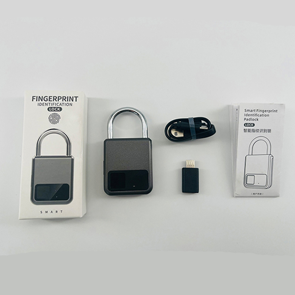 Grey Black Metal Fingerprint Padlock Key Inteligente Unlock Padlock With Alarm Hardened Solid Steel Locks