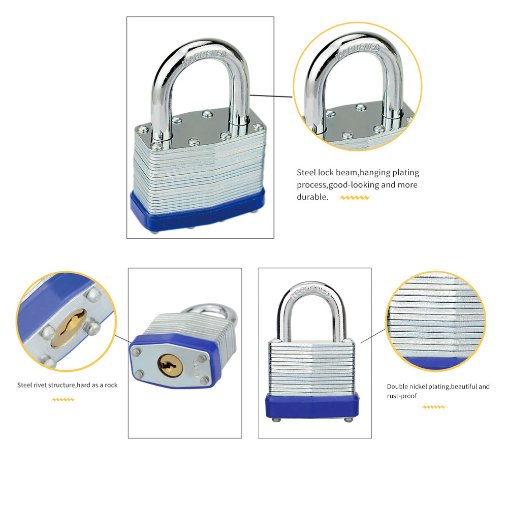 Laminated Steel Keyed Alike Padlock Nickel Plated Steel 40MM Long Shackle Padlock