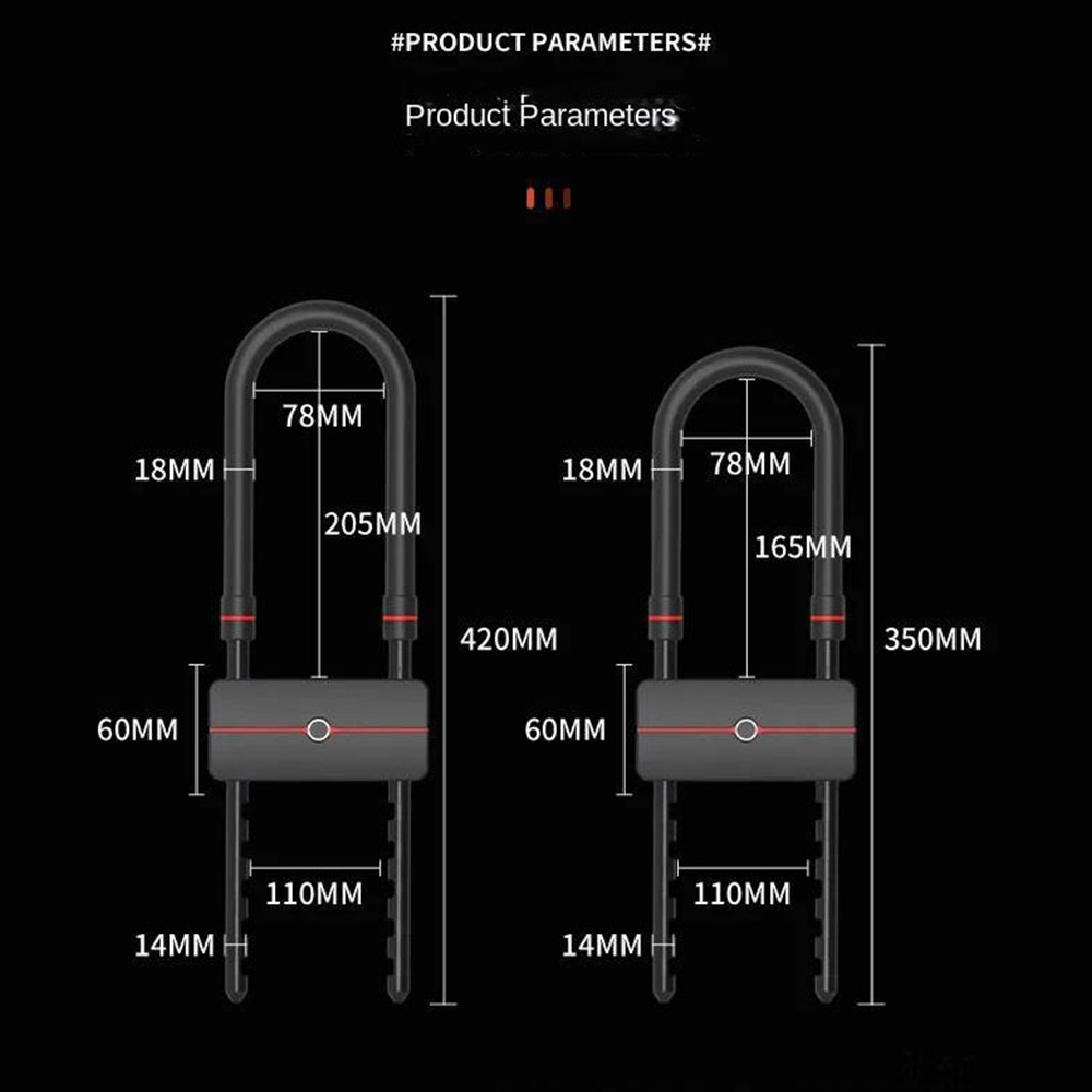 Intelligent Motorcycle U Lock 180 Days Standby Biometric Glass Door Lock Bluetooth/Fingerprint/Cipher wheel Unlock U Lock