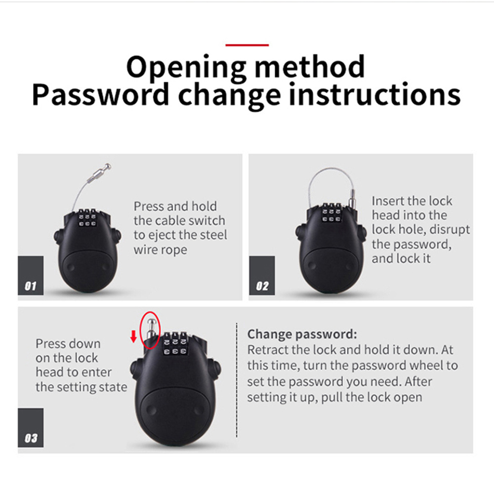 Combination Changeable Padlock with Thin Strong Wire Rope Cable Lock