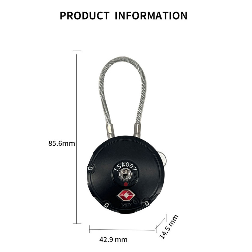 3 Digit TSA Luggage Padlock Zinc Alloy Safety Customs Cable Lock Travel Suitcase TSA Approved Lock