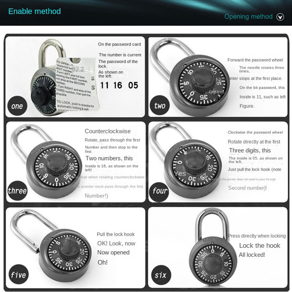 High Security Gym Round Combination Lock 3-Dial Rotary Padlock Multiple Colors School Locker Combination Padlock