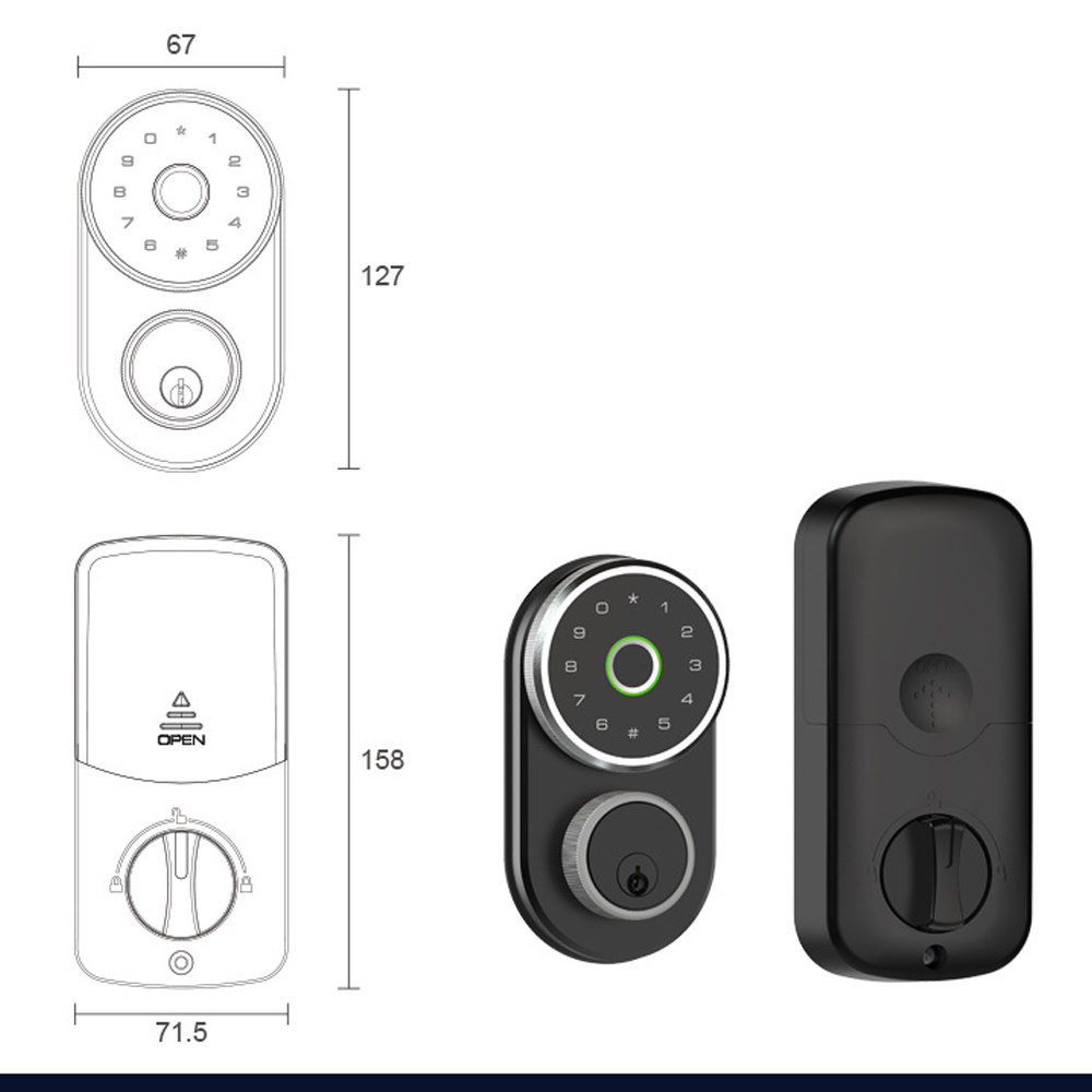 Key Smart Door Lock Electronic Main Lock Digital Fingerprint Rim Door Lock Smart Deadbolt