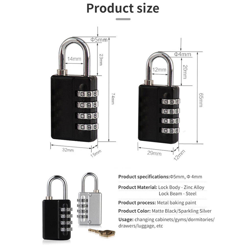 Door Luggage Safety Gym 4 digit Combination Lock Zinc Alloy combination Padlock With Master Key