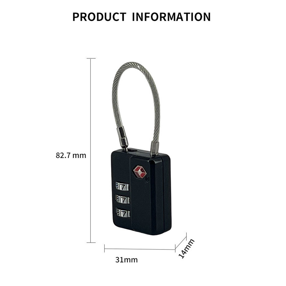 Latest Design Cable Padlock 3 Digit Luggage Lock TSA Approved Combination Suitcase Lock