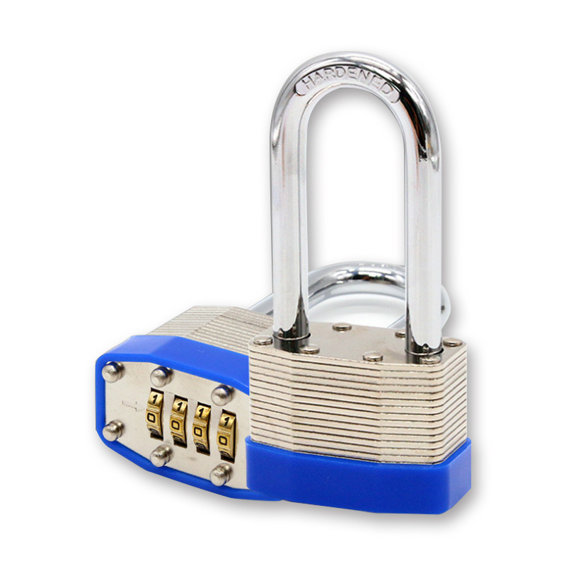 Heavy Durty OEM ODM Durable Key Alike 4 Digital Code Keyless Iron Steel Long Shackle 40 50mm Laminated Combination Padlock