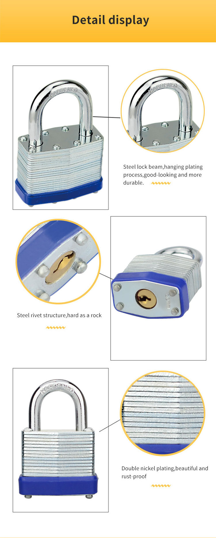 High Safety Good Quality Padlock Heavy Duty Long Shackle Laminated Padlock with Same Key