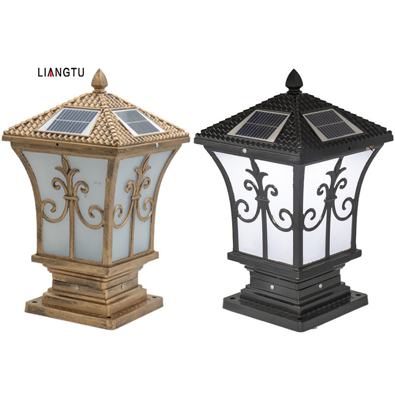 High Quality Waterproof Outdoor Villa Garden Fence Gate Column Lamp Antique Victorian Pillar Lights Solar Lights