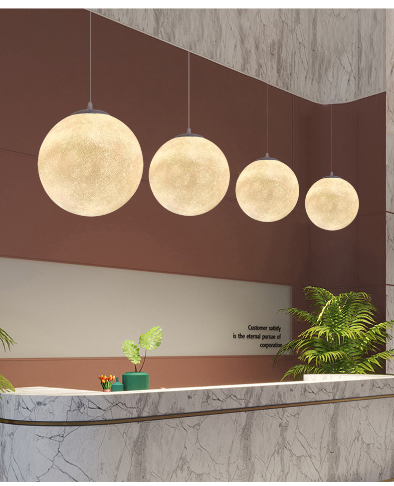 Moon light Planet Nordic art Bedroom Round ball Restaurant Light shop Creative bar Spherical Moon chandelier Ceiling Lights