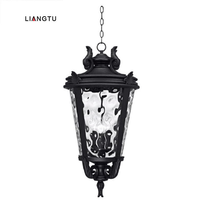 European style waterproof glass shade warm light outdoor pendant top light with adjustable chain