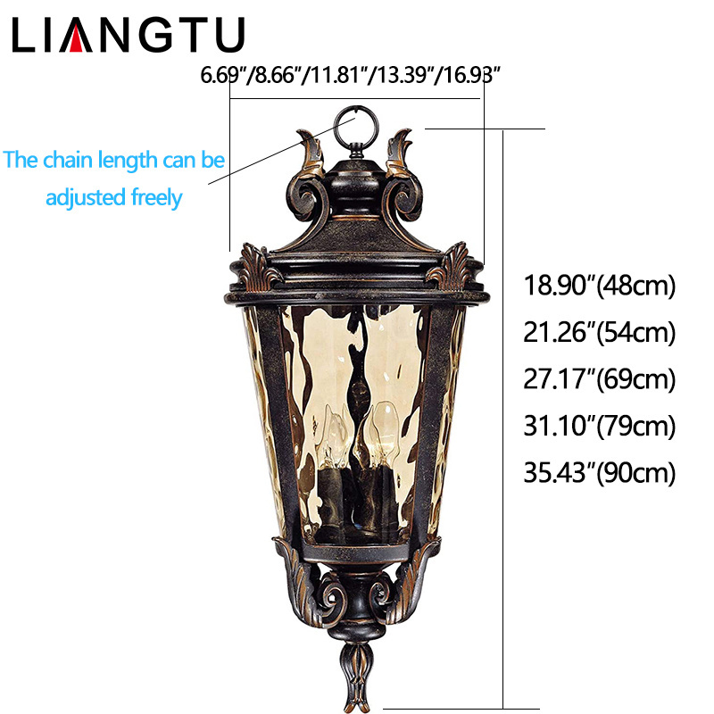 European style waterproof glass shade warm light outdoor pendant top light with adjustable chain