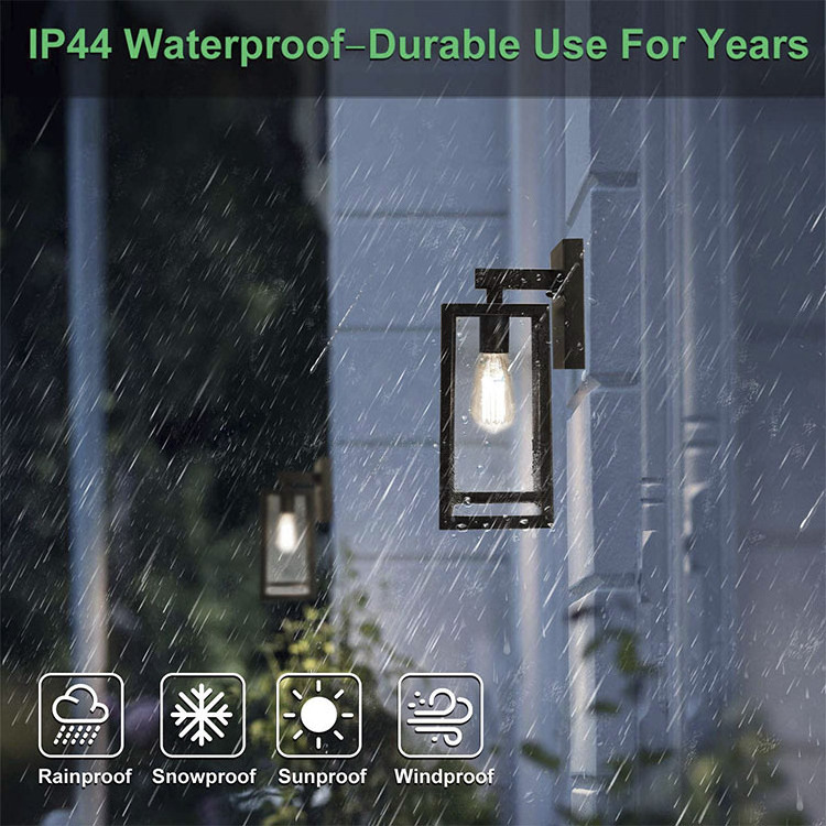 Wall Lamp Outdoor Black Exterior Wall Lantern Waterproof Sconce Porch Lights E27 Wall Mount With Clear Glass Panels