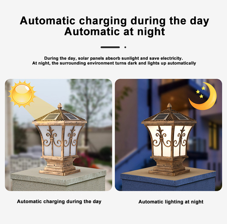 High Quality Waterproof Outdoor Villa Garden Fence Gate Column Lamp Antique Victorian Pillar Lights Solar Lights