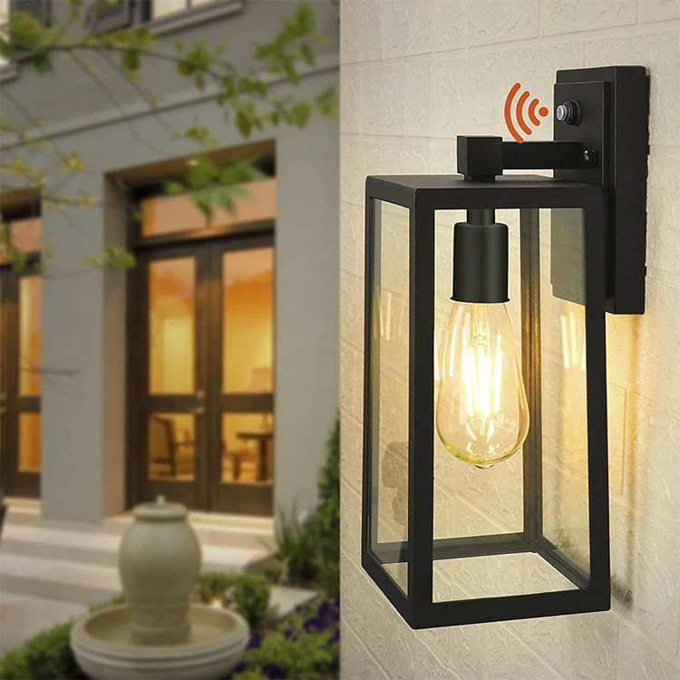 Wall Lamp Outdoor Black Exterior Wall Lantern Waterproof Sconce Porch Lights E27 Wall Mount With Clear Glass Panels