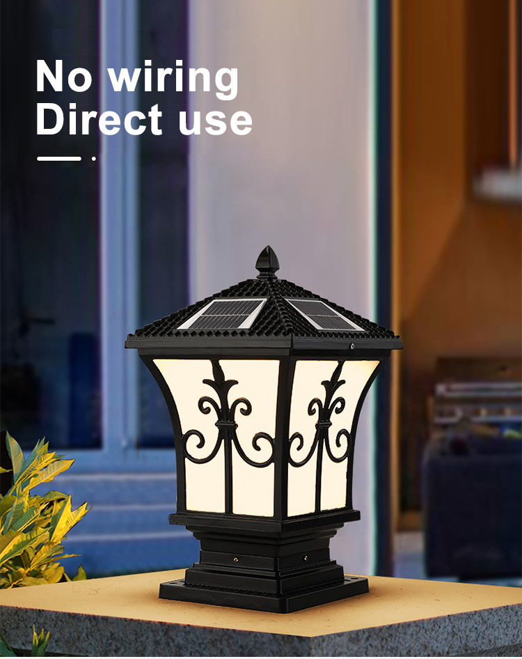 High Quality Waterproof Outdoor Villa Garden Fence Gate Column Lamp Antique Victorian Pillar Lights Solar Lights