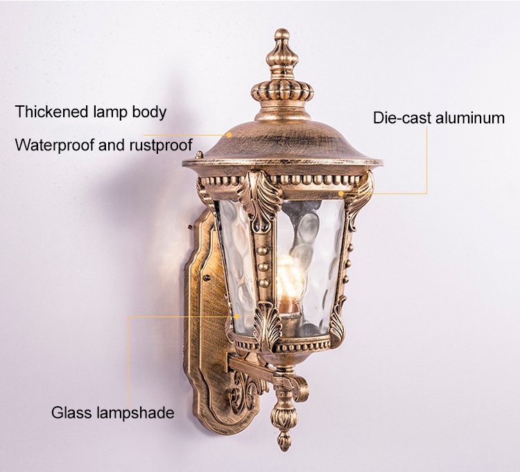 Retro Bronze Exterior Wall Lantern E27 AC 85-265V Waterproof Wall Lamp Porch Light Outdoor Balcony Lamp