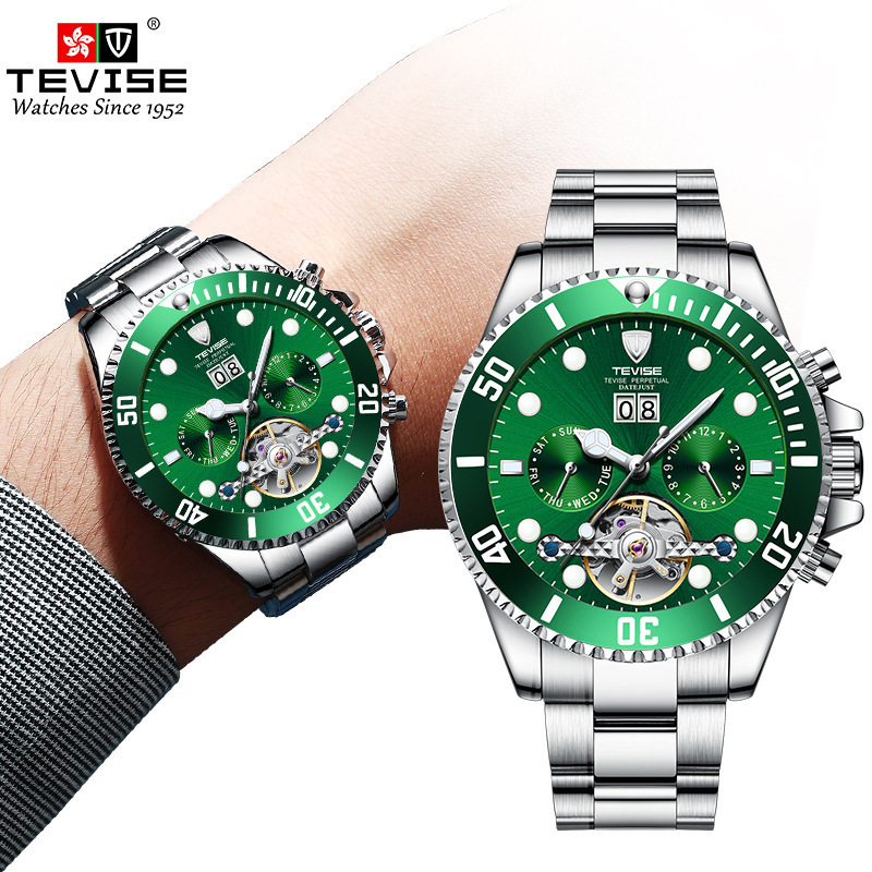 TEVISE T823F 2024 Luxury Date Watch Men Waterproof Fashion Stainless Steel Wrist Watches for Men relogio masculino Luminous